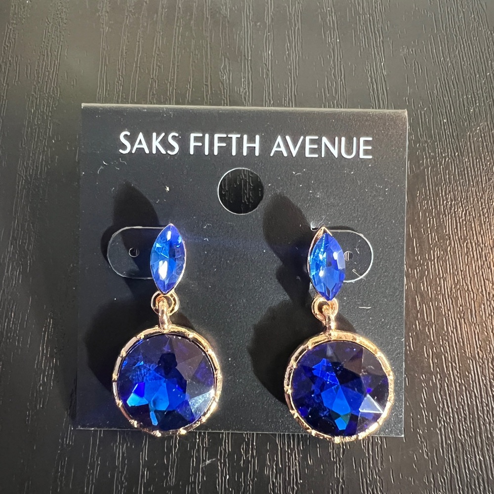 Saks Fifth Avenue Blue/Gold Circle Drop Earrings